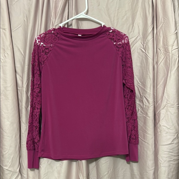NY Collection Purple/Pink Long Sleeve Blouse with Lace size Medium - Picture 1 of 9